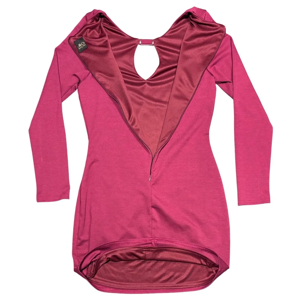 JLO Jennifer Lopez Pink Jewel Cutout Long Sleeve Bodycon‎ Mini Dress Size 7